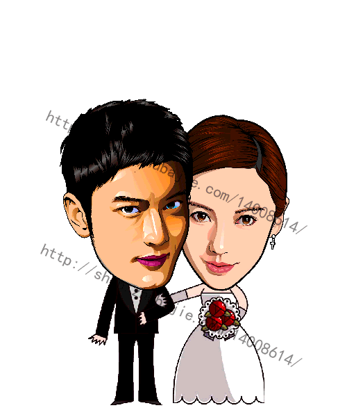 本店出售画像服务,情侣肖像价格120元1张,附赠卡通背景,两张动态gif