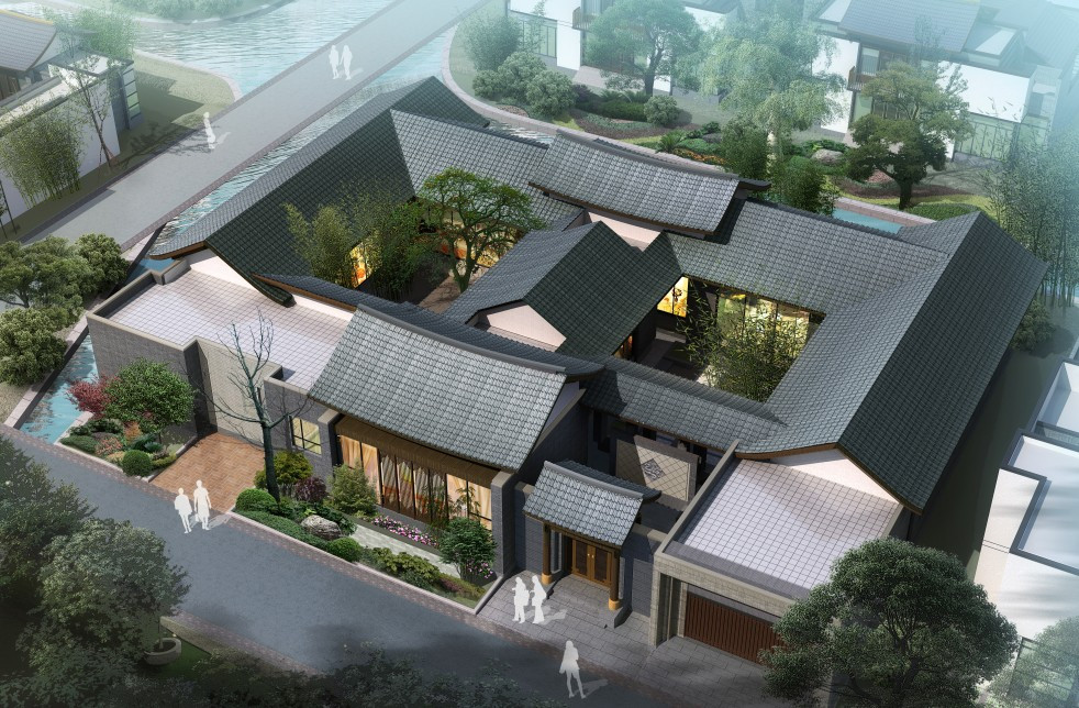 北京四合院别墅设计效果图 仿古四合院效果图施工图水电图结构图