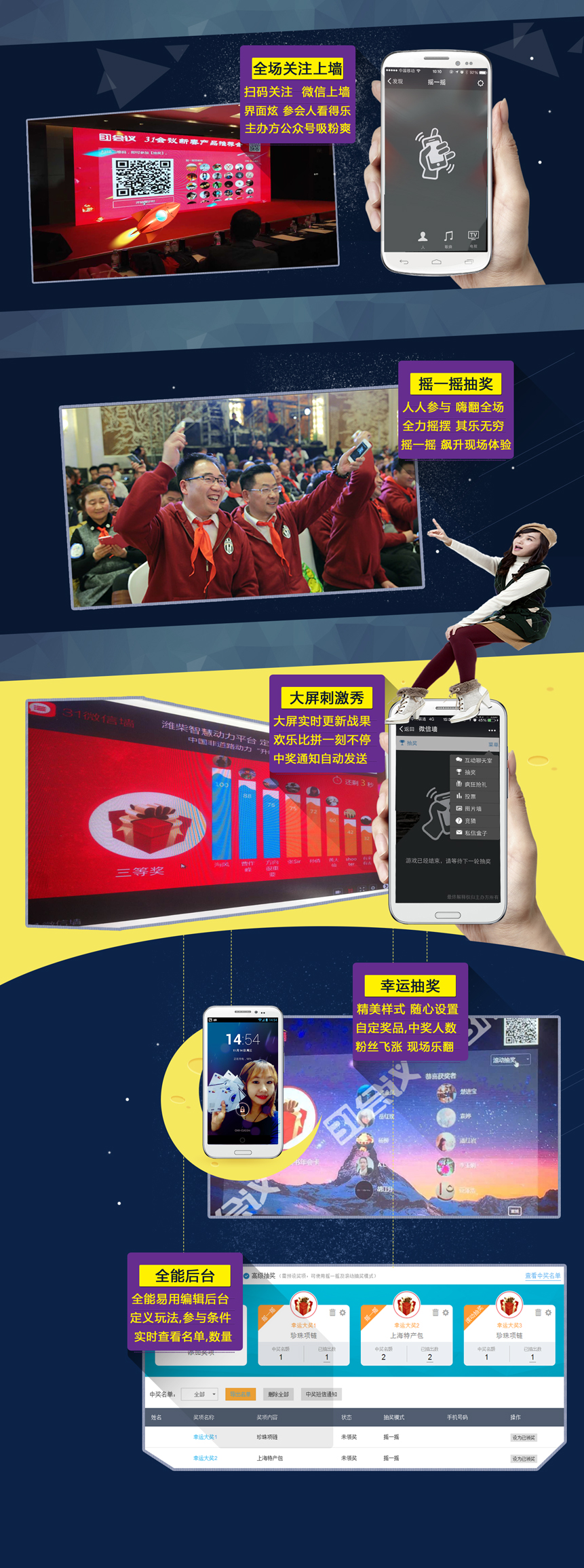 大屏互动抽奖软件 摇一摇抽奖 幸运抽奖系统 微