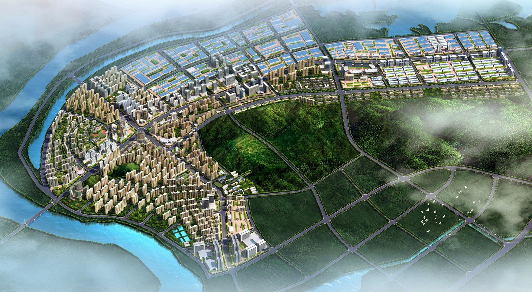 定制 规划效果图 建筑鸟瞰 城市规划鸟瞰图 3d***