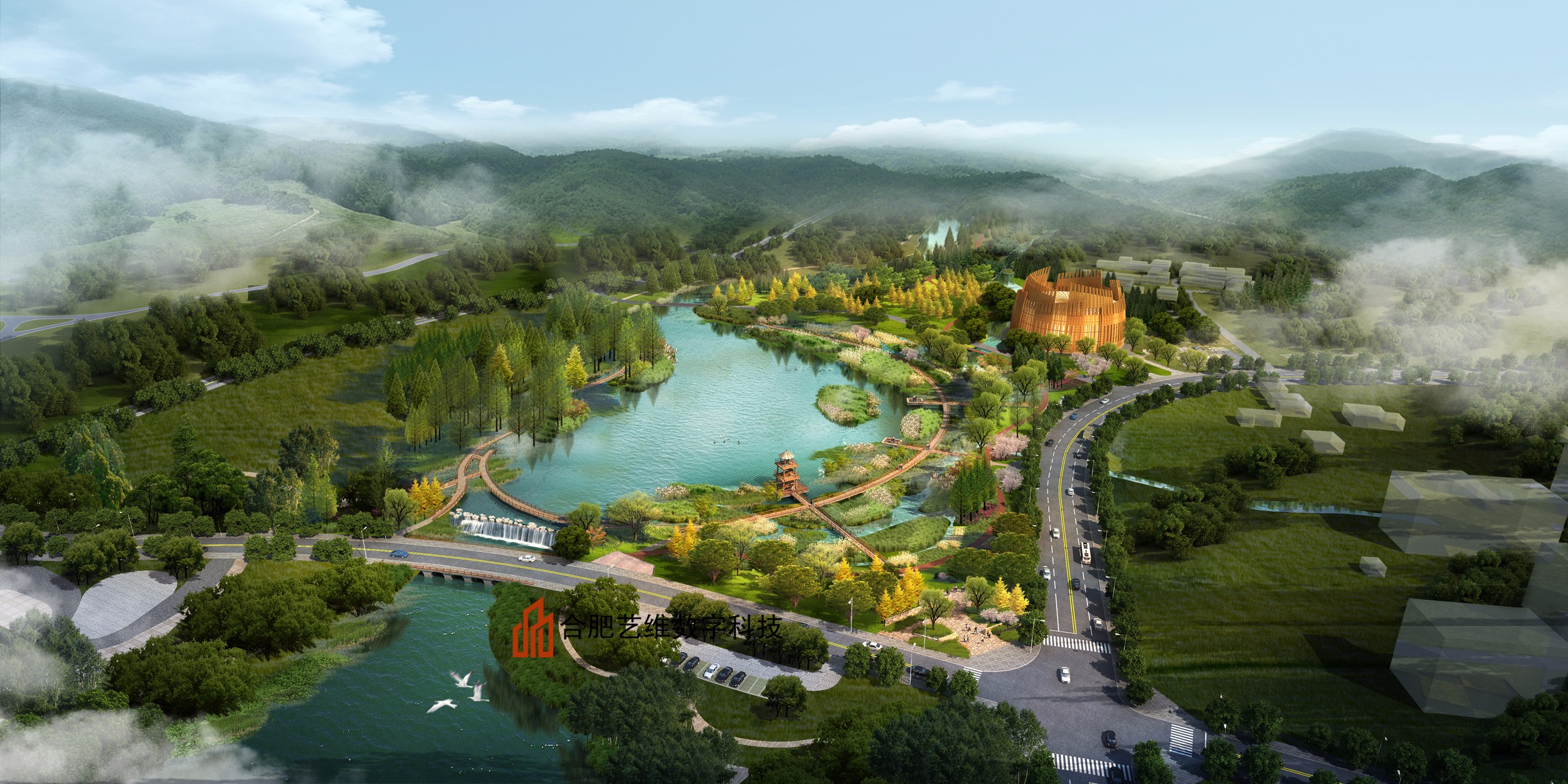 定制 公园效果图 旅游景区效果图 景观透视图 3dmax