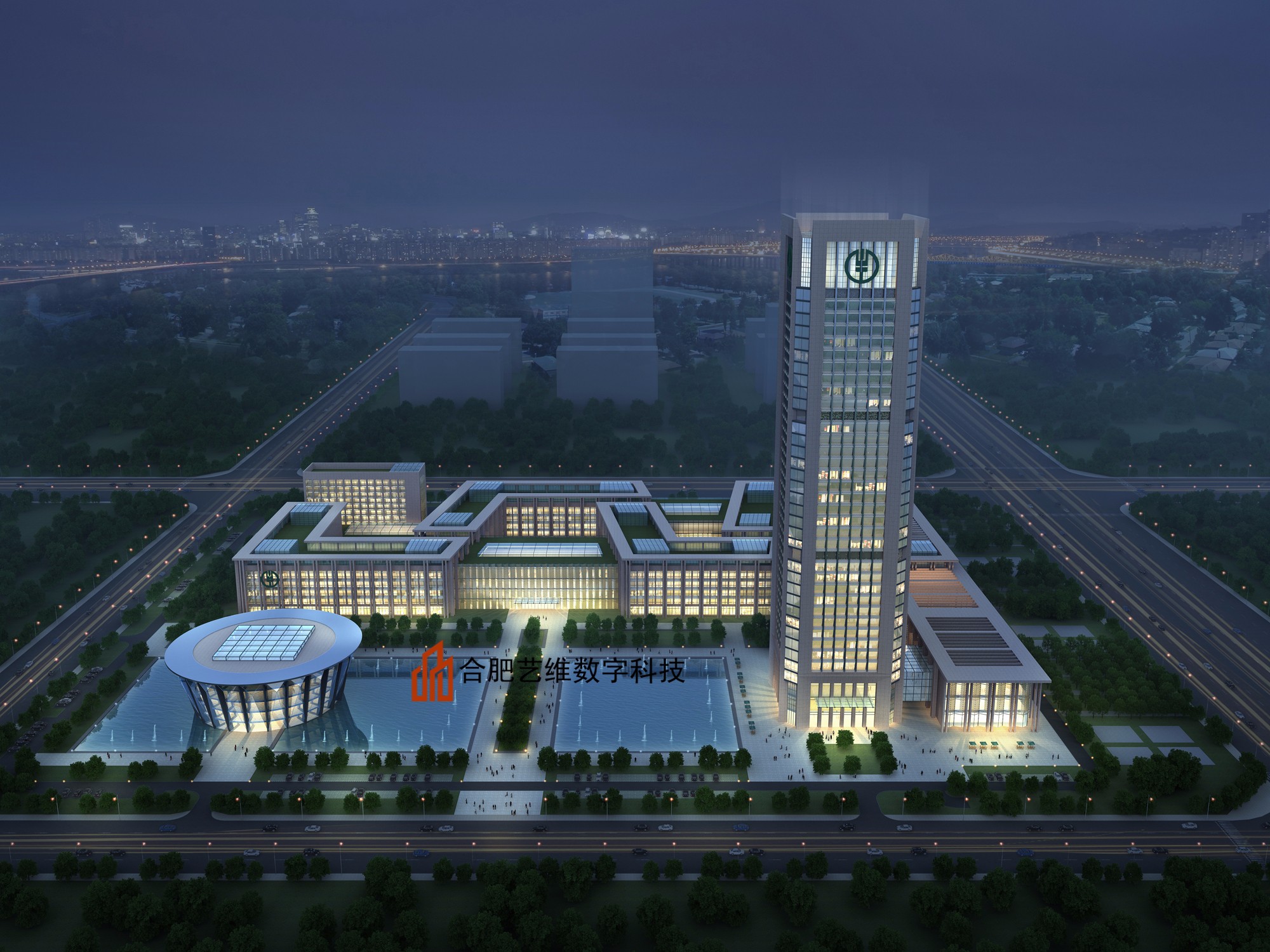 定制 建筑鸟瞰图 独栋 群体 办公楼鸟瞰图 效果图 3d