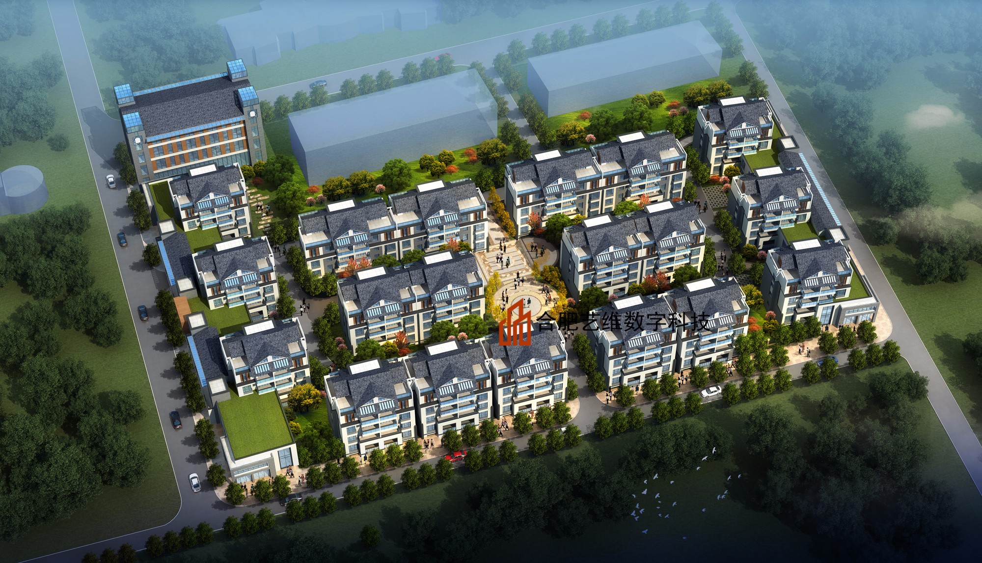定制住宅鸟瞰效果图建筑鸟瞰图民居效果图3d模型