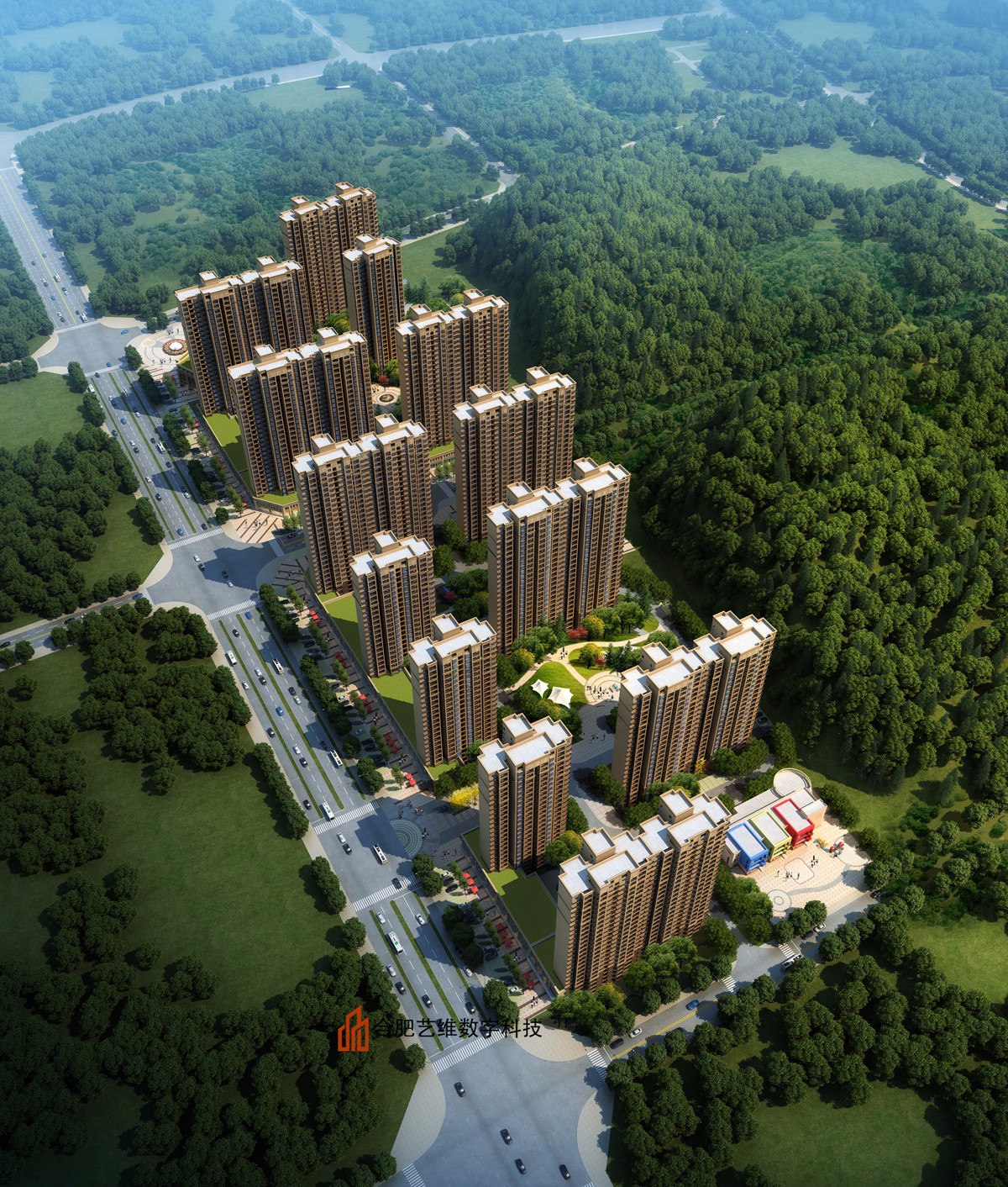 定制住宅鸟瞰效果图建筑鸟瞰图民居效果图3d模型