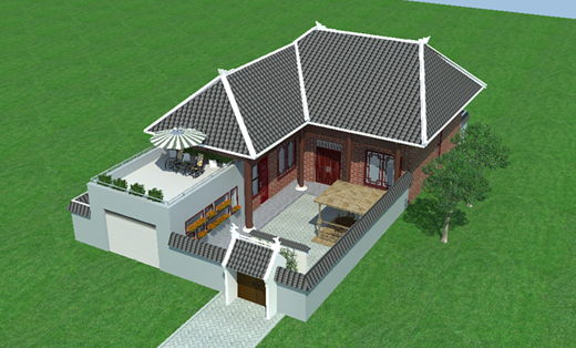 新农村一层二层三层自建房别墅建筑景观庭院CAD平面图效果图
