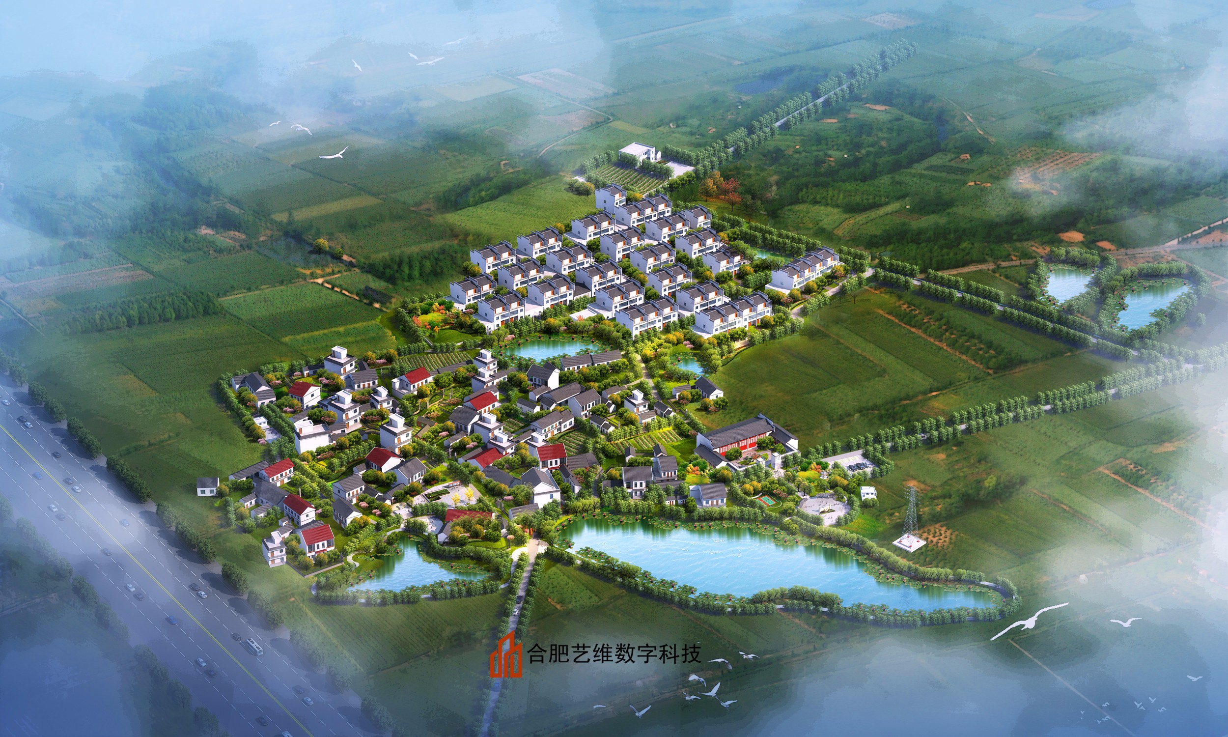 定制 新农村 美好乡村效果图 鸟瞰图 回迁房效果图3dmax