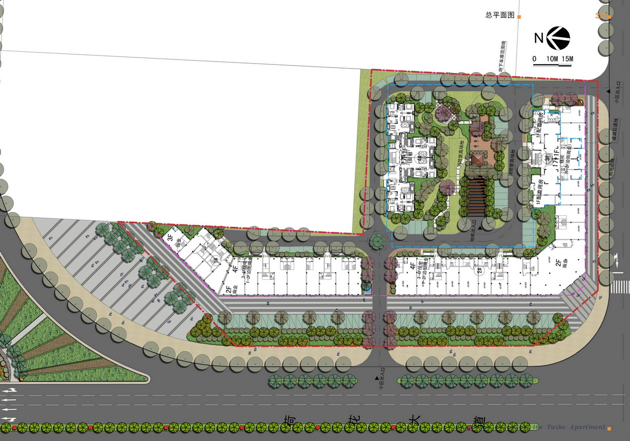 彩色总平面图,规划总图,cad总平填色