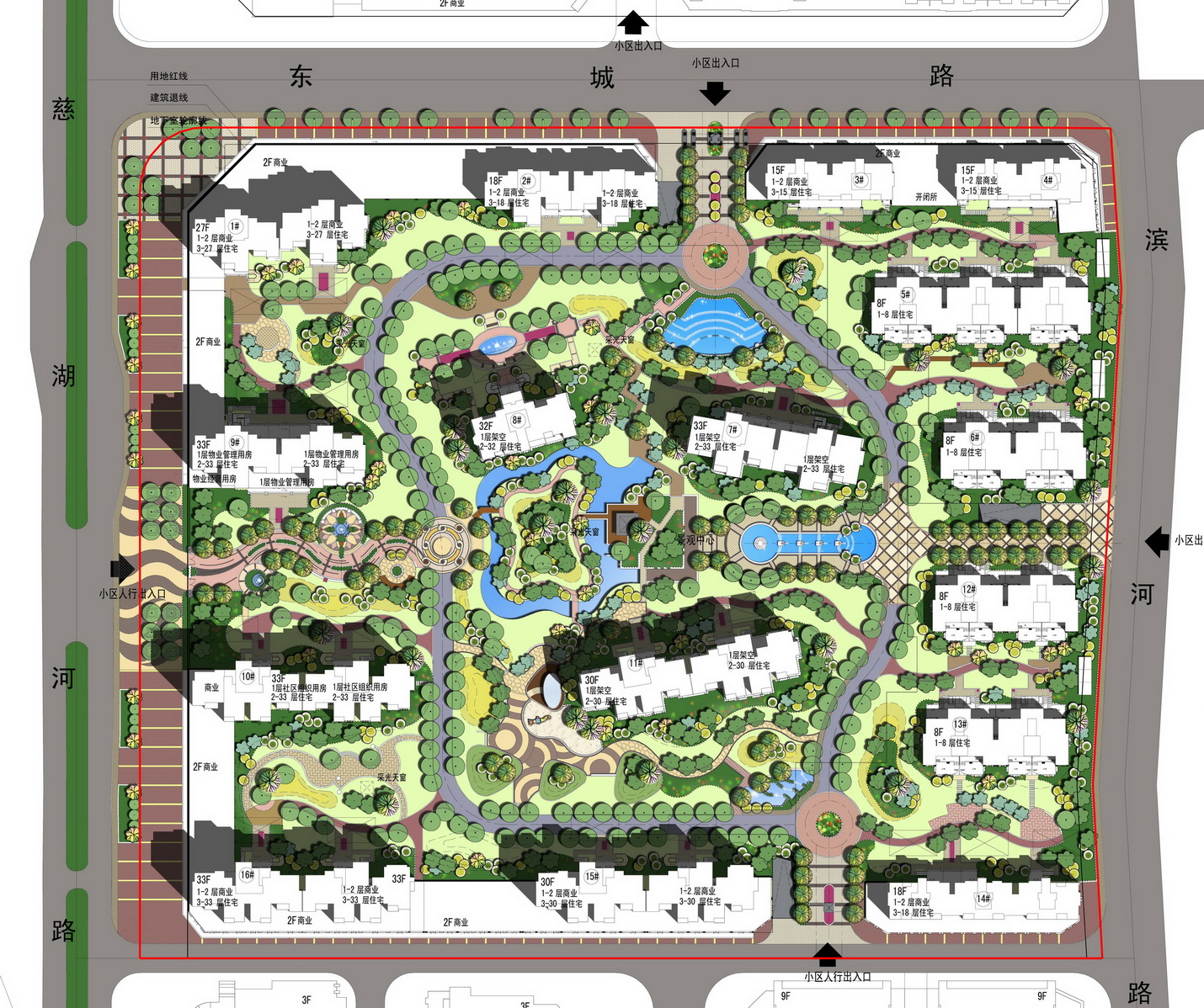 彩色总平面图,规划总图,cad总平填色