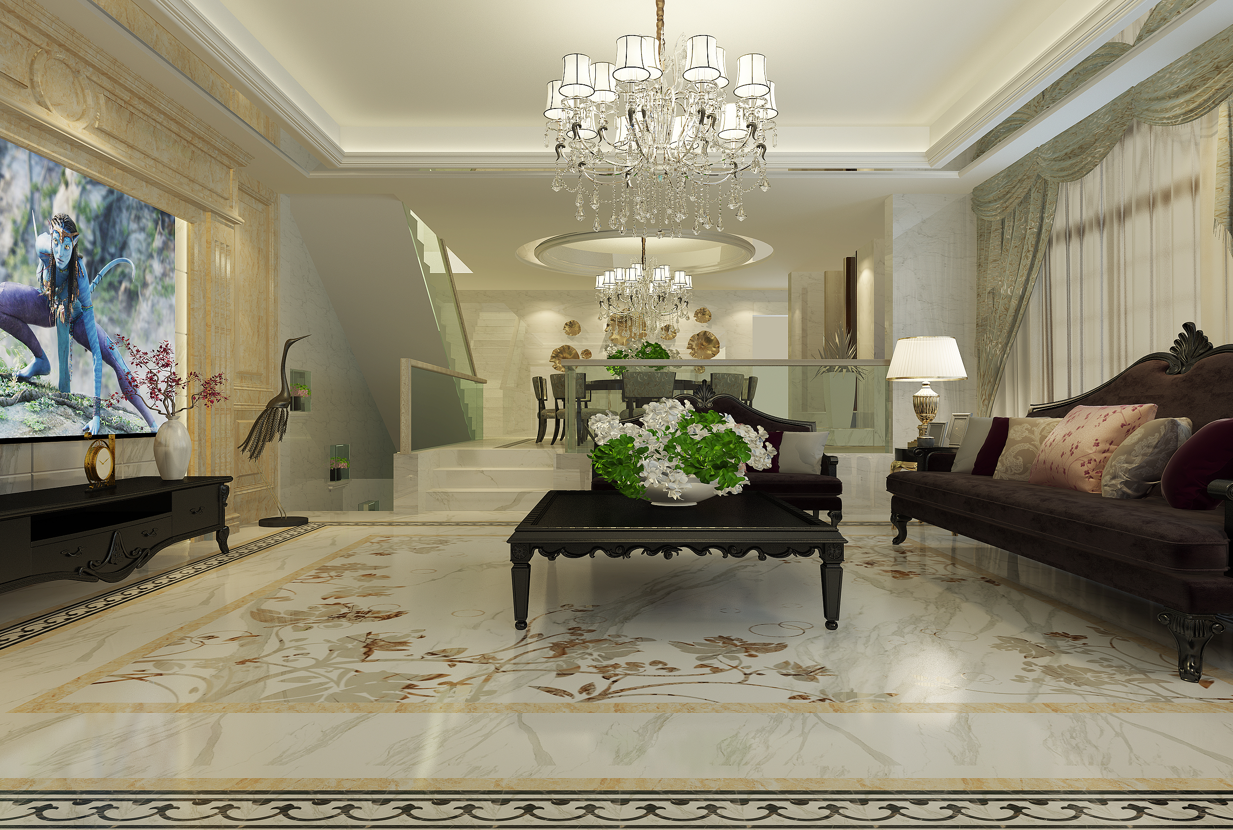 现代简欧风格的别墅设计-家庭装修-静静室内设计-猪八戒网